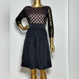 Eliza J Fit & Flare Tulle Polka Dot Contrasting Black Dress w/Pockets Cocktail 6